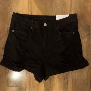Super Distressed Black AE Mom Jean Shorts